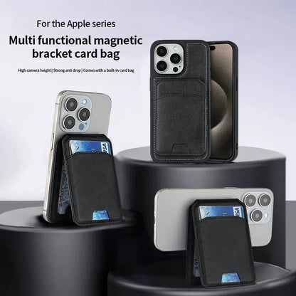 Magnetic Card Holder PU Leather Phone Case with Wallet Stand Credit Card Pocket for Magsafe Apple Phone Samsung Galaxy Devices