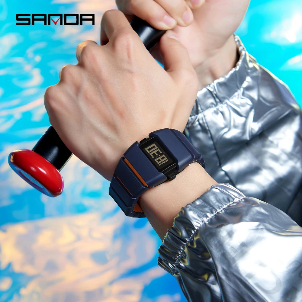 SANDA 9504 Y2K Retro Electronic Watch 5ATM Waterproof Night Light Display Snooze Alarm Clock Stopwatch Men's and Women's Watches