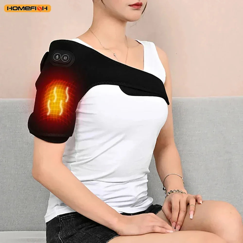Smart Heated Massage Brace for Shoulder - Support with Graphene Heating & Pulse Vibration for Joint & Muscle Massage - Urbizia