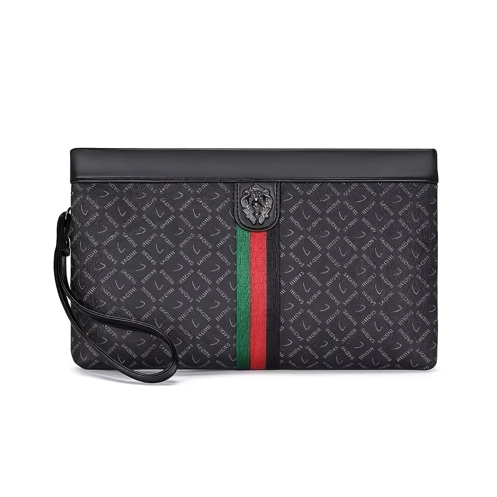 European and American Fashion High-End Men's Clutch Bag, Lion Head Metal Buckle Decorative Handbag for Business Casual Envelope