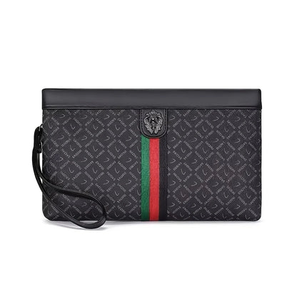 European and American Fashion High-End Men's Clutch Bag, Lion Head Metal Buckle Decorative Handbag for Business Casual Envelope