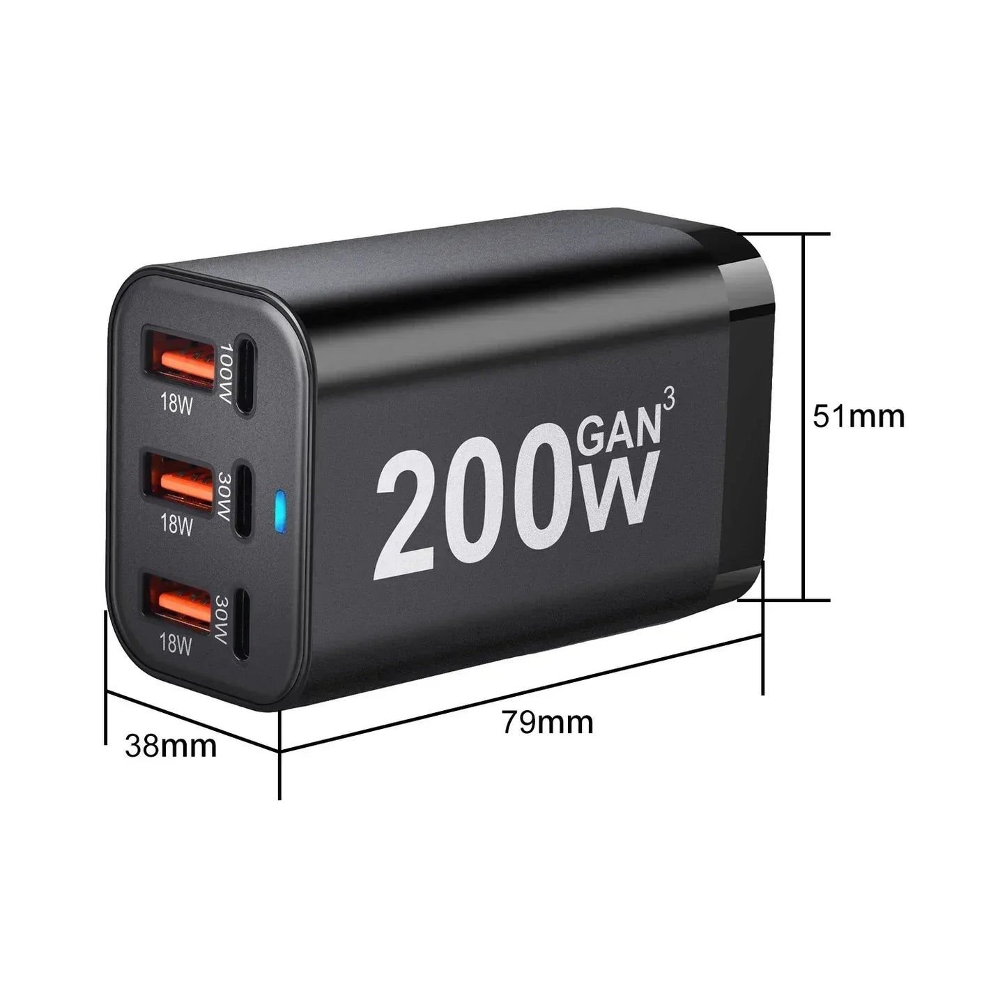 USB C Fast 200W 6-Port Charging Fast GaN Charger Power Adapter For iPhone 14/13/12 Series, Samsung Galaxy S23/S22/S21 - Urbizia