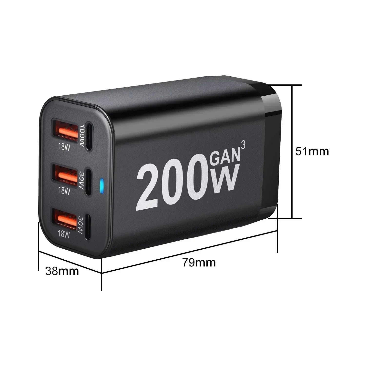 USB C Fast 200W 6-Port Charging Fast GaN Charger Power Adapter For iPhone 14/13/12 Series, Samsung Galaxy S23/S22/S21 - Urbizia