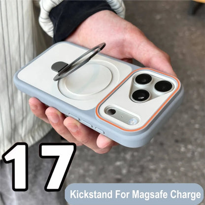 Shockproof Bumper Matte Kickstand Holder Case for iPhone 17 Air 16 14 15 Plus 13 12 11 Pro Max For Magsafe Magnetic Armor Cover