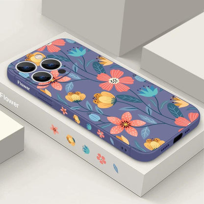 Flowers Soft Silicone Lanyard Case For iPhone 17 16e 15 16 Pro Max 12 13 14 11 Pro Max 17e Shockproof Bumper Strip Phone Cover