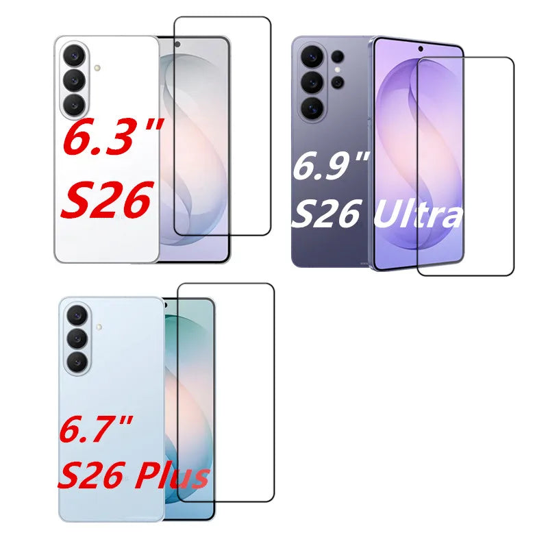 3Pcs Screen Glass For Samsung Galaxy S26 S26Plus S26Ultra Tempered Glass Film 9H Shockproof Front Protector