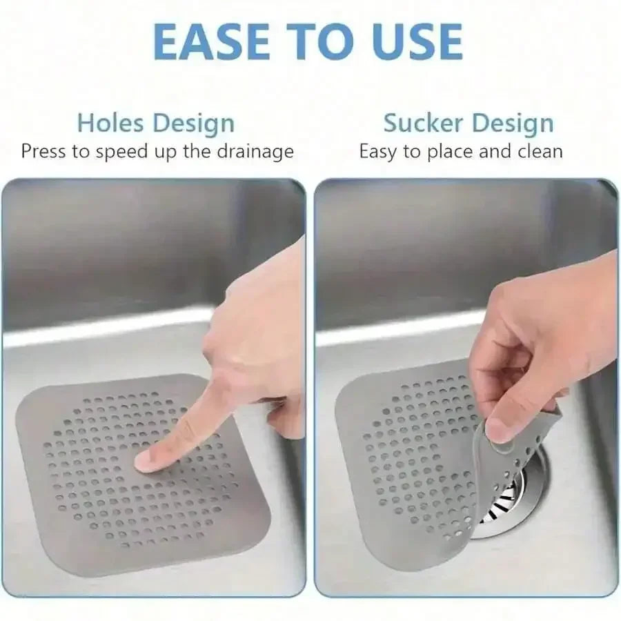 Silicone Hair Catcher with Suction Cup – Square Shower & Sink Drain Cover
