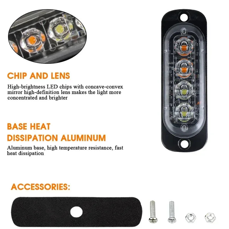 12V 24V Led Strobe Warning Light Emergency Stroboscope Grille Flashing Light bar Truck Car Beacon Lamp Amber Traffic Light Amber - Urbizia