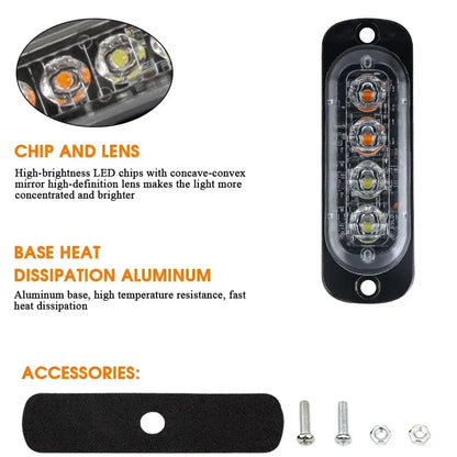 12V 24V Led Strobe Warning Light Emergency Stroboscope Grille Flashing Light bar Truck Car Beacon Lamp Amber Traffic Light Amber - Urbizia