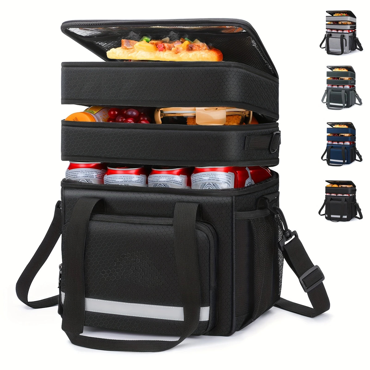 Insulated Lunch Bag|Leak-proof Polyester Cooler Tote with PVC Lining|Adjustable Shoulder Strap and Side Mesh Pockets.