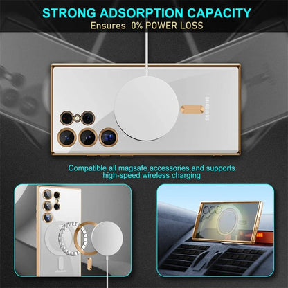 Luxury Plating Magnetic Clear Case For Samsung S26 S25 S24 S23 Ultra Plus S26 For Magsafe Wireless Charge Lens Protection Cover