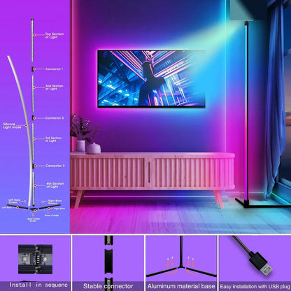 RGB Dream Color Floor Lamp with Music Sync Modern 16 Million Color Changing Standing Mood Light For Bedroom Living Room - Urbizia