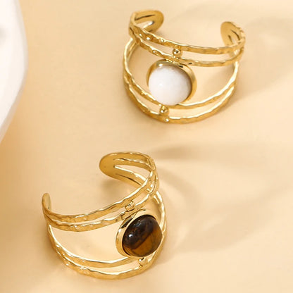 Boho Opal Turquoise Natural Stone Finger Rings Hollow Multi-Layer Jewelry Rings for Women Stainless Steel Ring Women Party Gifts