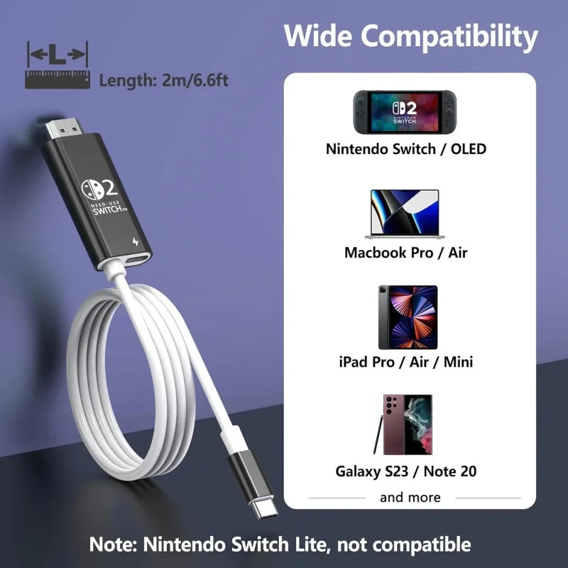 Docking Station for Nintendo Switch 2,4K 60Hz TYPE-C Hub with HDMI and USB-C 3.0 PD100W Charge Perfect for Switch 2/Switch/OLED