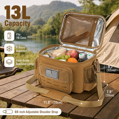 13L Tactical Thermal Cooler Lunch Bag Leakproof Insulated Durable Meal Storage Bag For Men Office Work Daily Commute Camping Picnic Fishing Outdoor Portable Insulated Food Carrier Bag