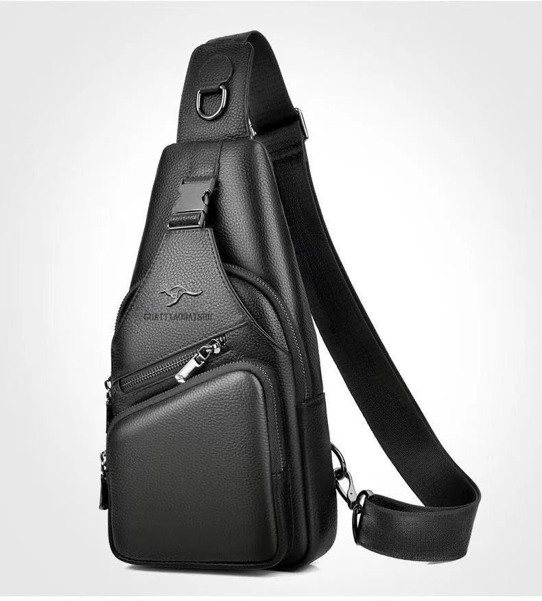 Minimalist Men's Sling Chest Bag, Pu Leather Small Crossbody Bag Ultra-Light Daypack Black/Brown Travel Chest Pack for Men