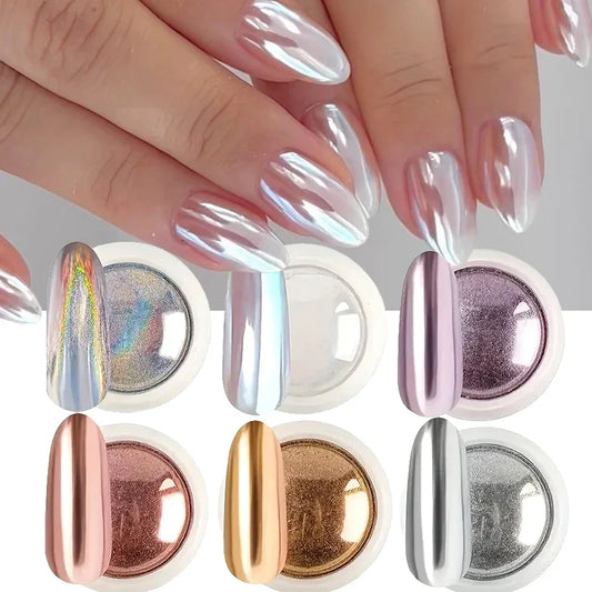 6pcs Chrome Mirror Nail Powder Set – Aurora Shine
