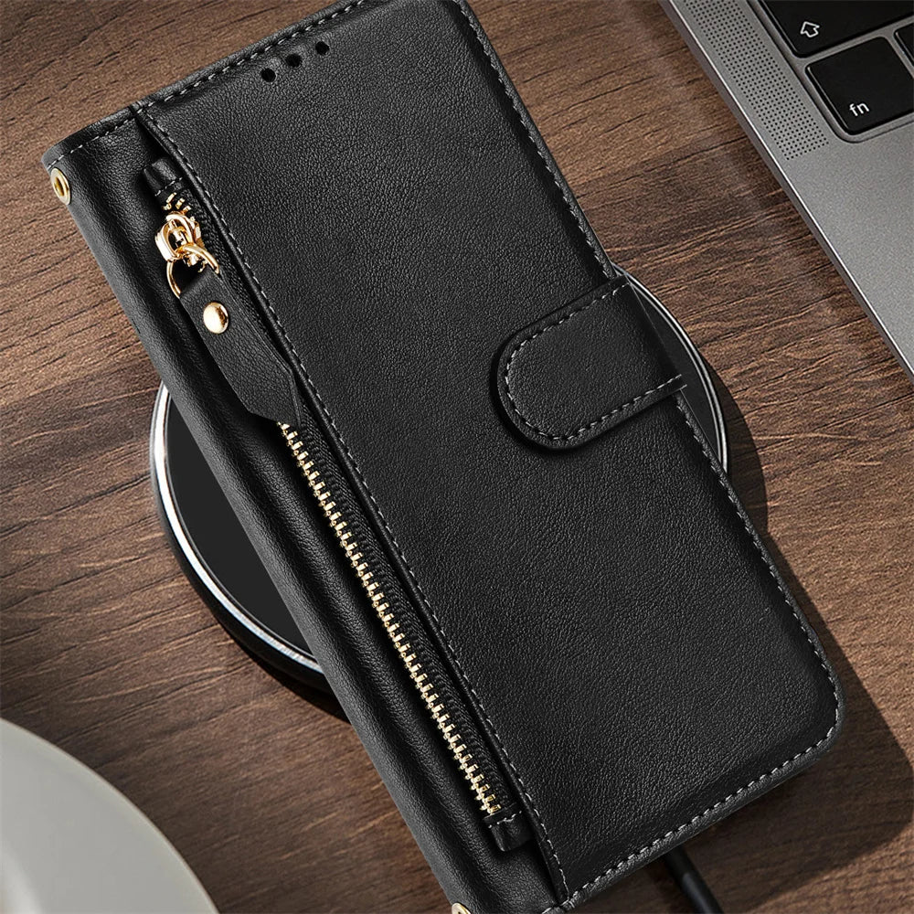 Zipper Leather Phone Wallet Case Book For Samsung Galaxy M62 M56 M55 M54 M53 M52 M36 M35 M34 M33 M32 M15 M12 F16 F06 Flip Cover