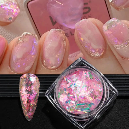 6pcs Aurora Opal Nail Glitter Flakes Iridescent Nail Pigment Crystal Mermaid Sparkly Dreamy Nail Art Sequins Manicure Decoration