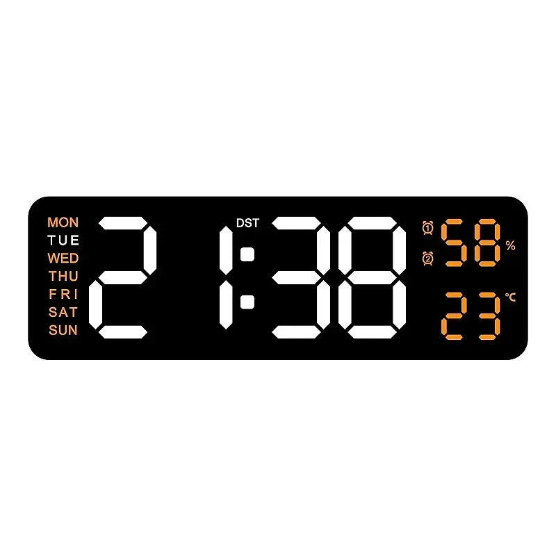 9 Inch Large Digital Wall Clock USB Powered TEMP Humidity Week Auto Dimmer DST Table Clock 12/24H Electronic LED Alarm Clock - Urbizia