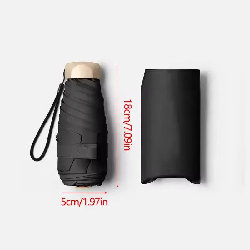 Mini paraguas de bolsillo para lluvia, sombrilla plegable de vinilo con protección ultravioleta UV, parasol de bolsillo, cápsula