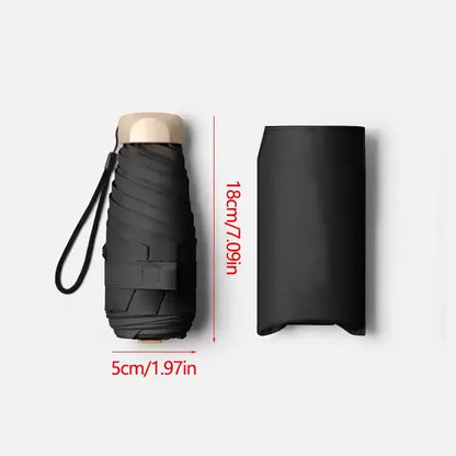 Mini paraguas de bolsillo para lluvia, sombrilla plegable de vinilo con protección ultravioleta UV, parasol de bolsillo, cápsula