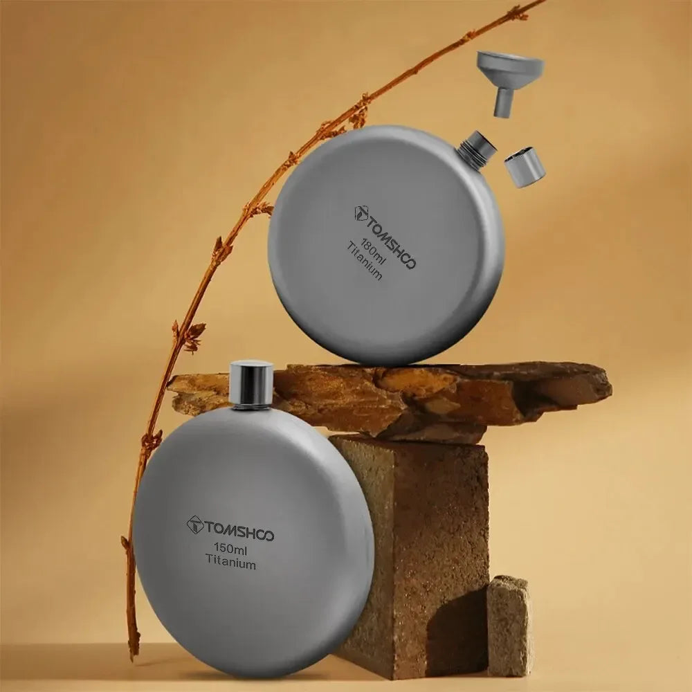 Tomshoo 150ml/180ml Titanium Flask with Funnel Alcohol Whisky Wine Flask for Outdoor Camping Hiking Backpacking Travel Picnic - Urbizia