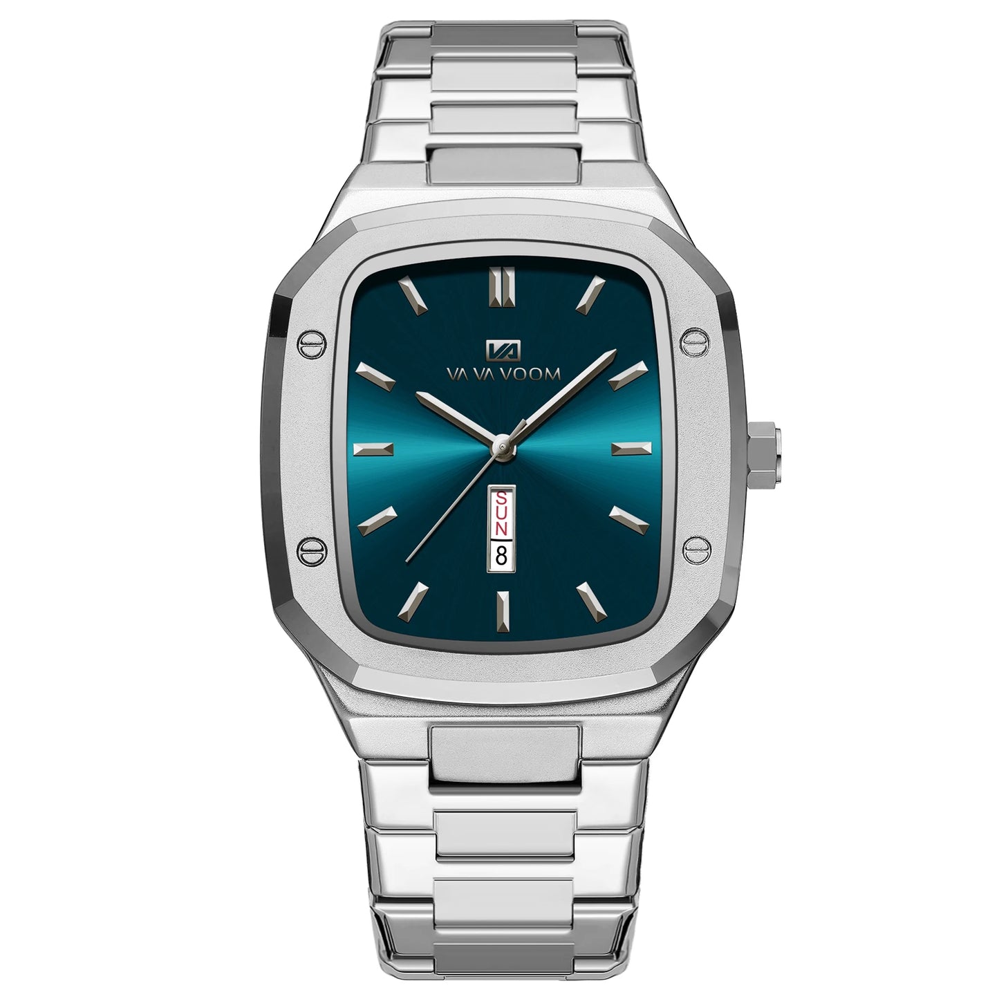 2024 New Men Watch Fashion Square Stainless Steel Strap Blue Gold 3Bar Quartz Week Calendar Simulated Business Sports WristWatch
