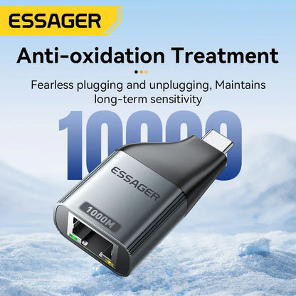 Essager Type-C to Ethernet Adapter 100/1000Mbps Gigabit High-Speed RJ45 To Type-c Adapter For MacBook Laptop Wired Network Card - Urbizia