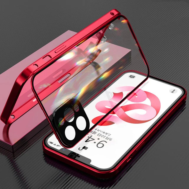 360°Full Protection Metal Magnetic Double-Sided Glass Lock Buckle Phone Case For iPhone 16 Pro Max 14 12 13 11 15 Pro Max Cover
