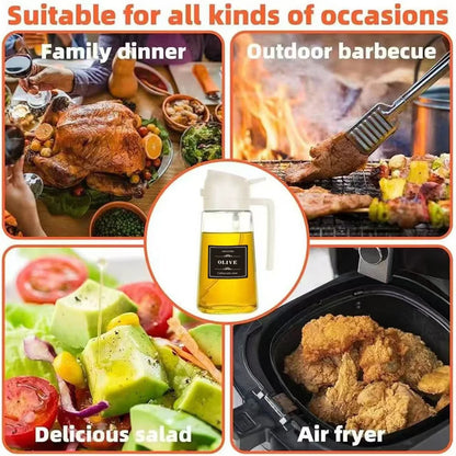Oil Sprayer for Cooking, Kitchen 2 in 1 Spray and Pour Olive Oil Dispenser with Stickers,470ML Glass Oil Spray Bottle