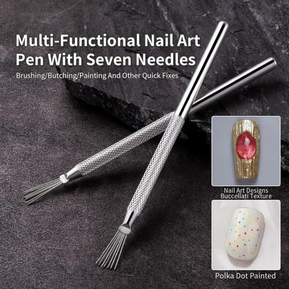 Nail Art Wire Drawing Tool Multifunctional Seven-pin Pen Texture Brush Tools DIY Nail Brush Bendable Feather Pin Painting Lines