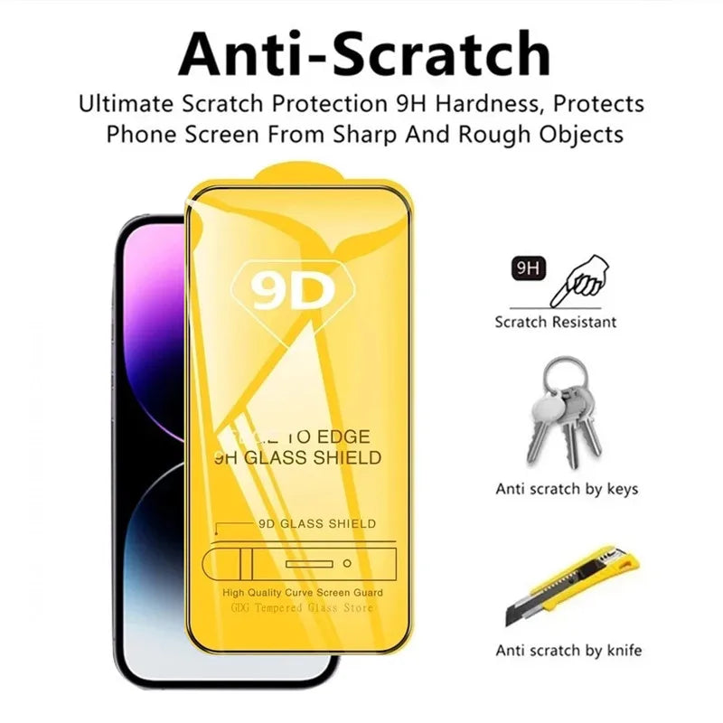 9D Screen Protectors Tempered Glass for iPhone 18 17 16 Pro Max 16e 15 14 13 12 11 Protective Glass for iPhone X XR XS 7 8 Plus