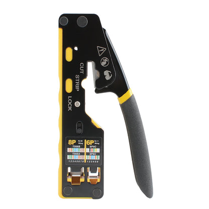 EASY-Type RJ45 Network Crimper - 3-in-1 Crimp/Cut/Strip Lan CAT6A/6/5E (STP/UTP) & RJ11/12 Tel Modular Cable