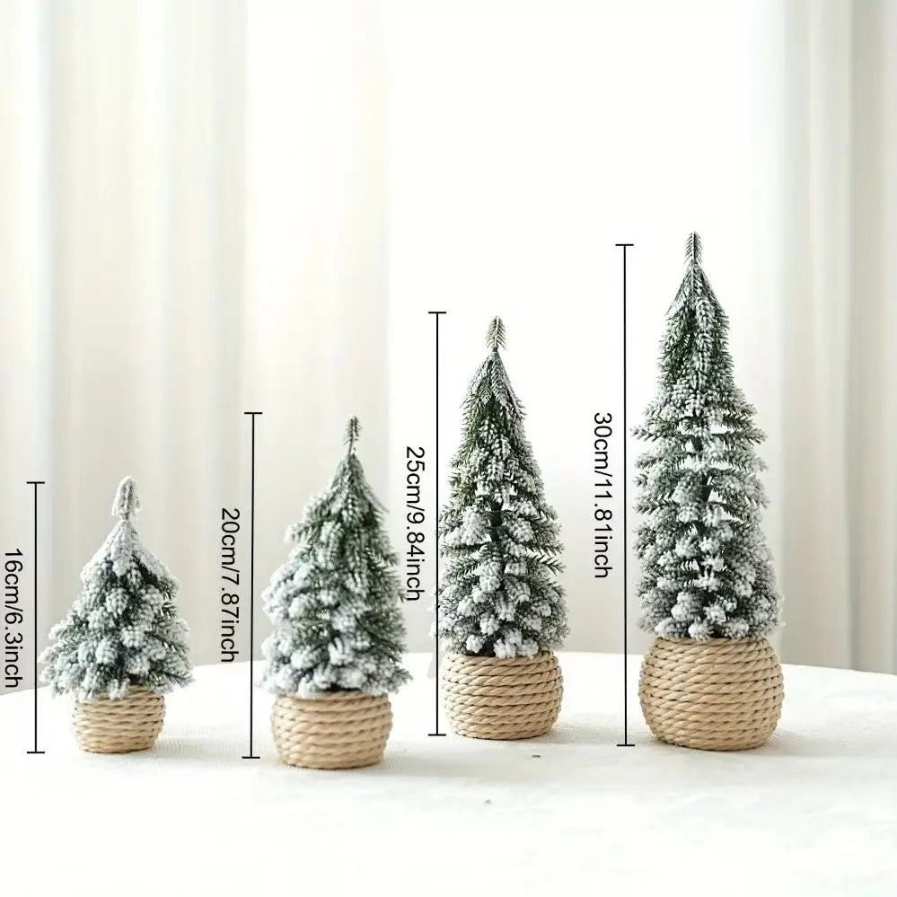 4Pcs Mini Artificial Christmas Tree Set – Snow Pine Tabletop Décor