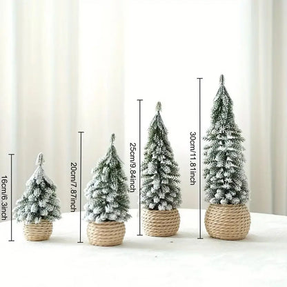 4Pcs Mini Artificial Christmas Tree Set – Snow Pine Tabletop Décor