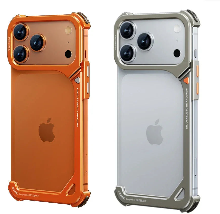 Eary 9-Shaped Phone Case for iPhone 17 Pro Max 17 Pro for Magsafe With Lens Holder Stand Metal Frameless Bumper Anti-Drop Shells