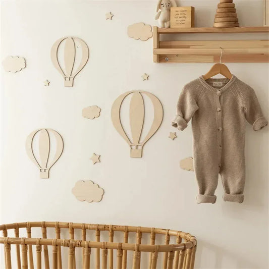 13Pcs Ins Wooden Hot Air Balloon Cloud Star Set Wall Stickers Home Decoration Background Wooden Wall Stickers Holiday Decoration Wall Crafts Cute Boy and Girl Room Wooden Balloon Wall Stickers Homestay Coffee Bar Decorative W - Urbizia