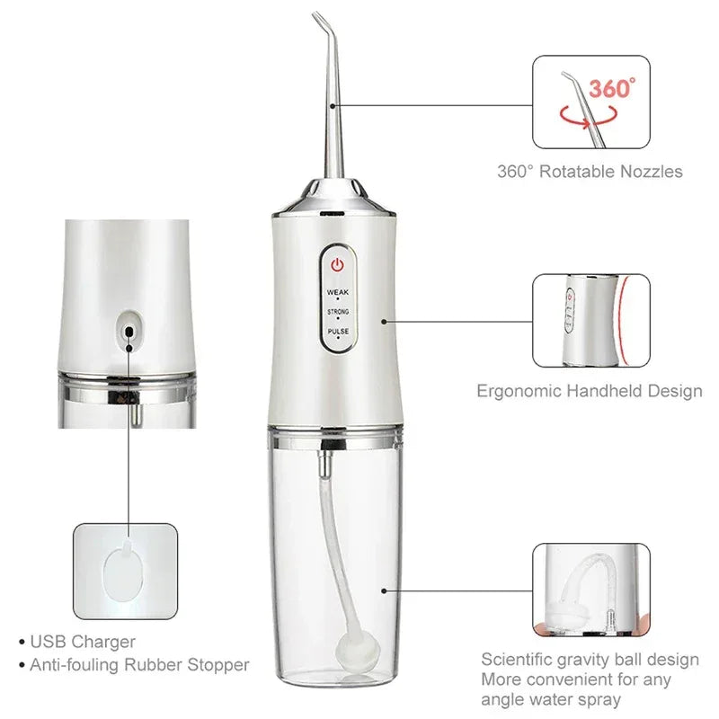 Portable Smart Electric Oral Irrigator Water Flosser 4 Jets 3 Modes Rechargeable Dental Water Jet Irrigator Dental Teeth Cleaner - Urbizia
