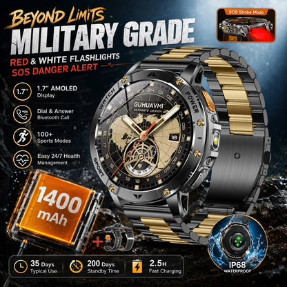 2026 New Military Outdoor Smart Watch Men 10ATM Waterproof Diving Heart Rate Monitor LED Flashlight Bluetooth Call Fitness Watch
