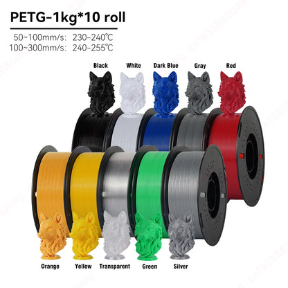 KINGROON 5/10KG PETG 3D Printer Filament 1.75mm +/- 0.03mm 3D Printing Filament Neatly Wound Filament Vacuum Packing Fast Shippi