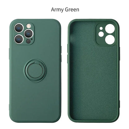 Liquid Silicone Magnetic Bracket Ring Phone Cases For IPhone 15 14 13 12 11 Pro Max Mini X XS XR 8 7 Plus Shockproof Back Cover
