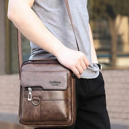 Daily Wear Vintage PU Leather Messenger Bag Fashion Solid Tone Shoulder Purse, Spacious Inner Storage for Male Everyday Items
