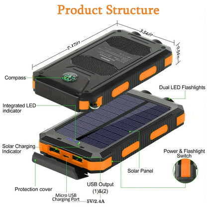 10000mAh Solar Charger Power Bank -Portable Solar Phone Battery Panel Charger, USB Port Battery Pack Charger Portable For All Cell Phones & Electronic Devices- Long Lasting, Travel Camping, LED Flashlight, The Best Gift For F