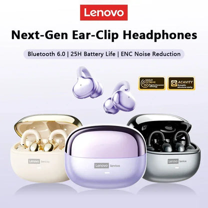 Lenovo LE302 Wireless Bluetooth 6.0 Headset Long Battery Life Sports Ear Clip Earphones HIFI Stereo Noise Cancelling Headphones - Urbizia