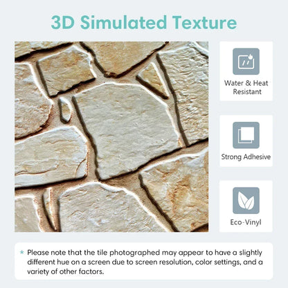 3D Tile Stickers, 3D Faux Stone Textures, Matte, 30cm x 30cm, Water and Mold Resistant, for Living Room, Kitchen Wall Update - Urbizia
