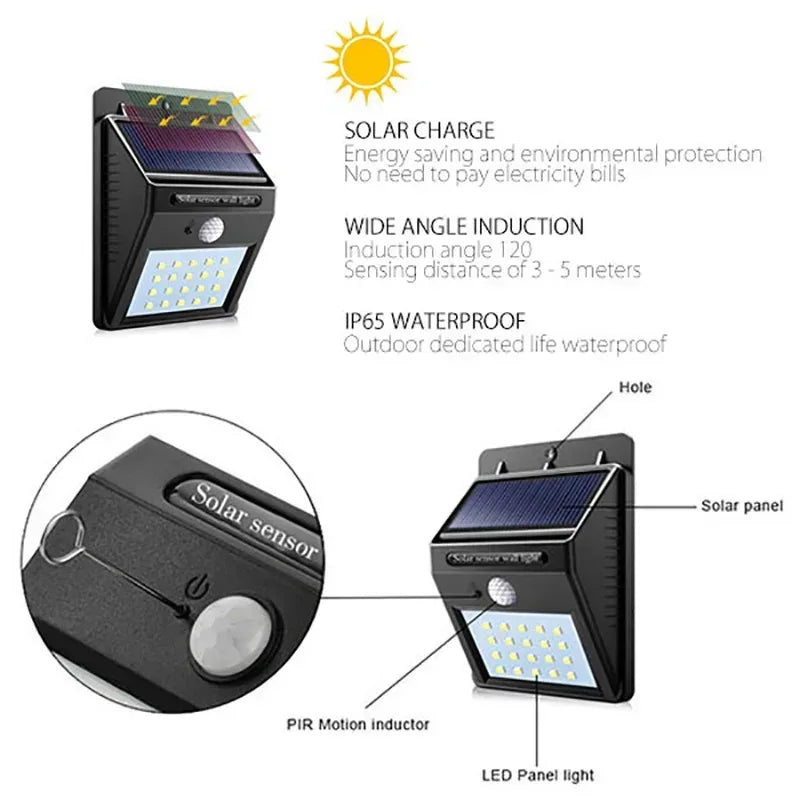 6/30 LED Solar Light PIR Motion Sensor Wall Light Outdoor Solar Lamp Waterproof Solar Powered Sunlight Street Lamp Garden Decor - Urbizia