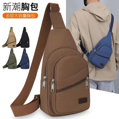 Men'S Chest Bag Retro Canvas Waterproof Shoulder Bag Large Capacity Multi Pocket Crossbody Bag Outdoor Sports Travel Chest Pack