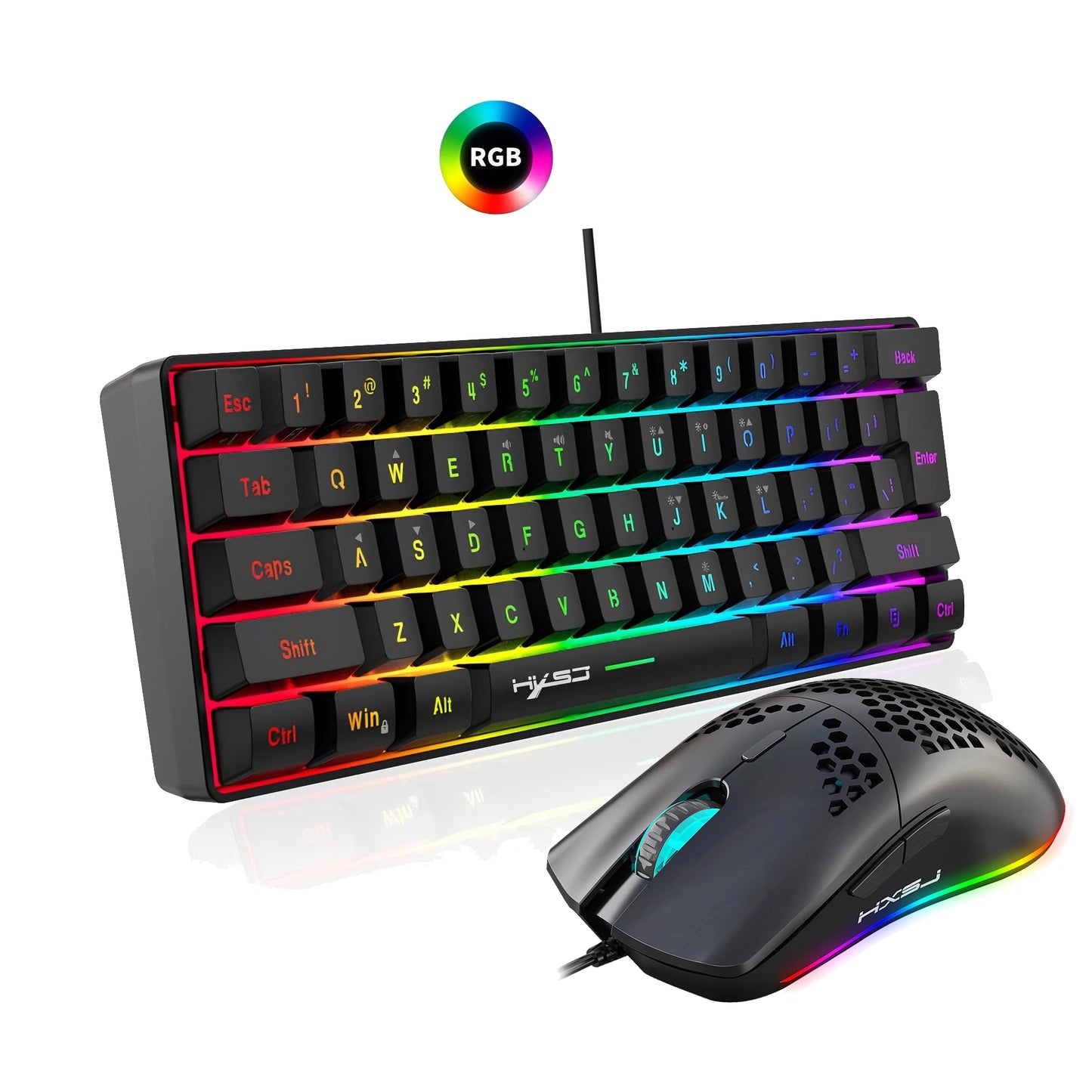 Hot selling HXSJ 61 keys V700 RGB luminous mechanical feel keyboard and mouse combos gaming set for computer game