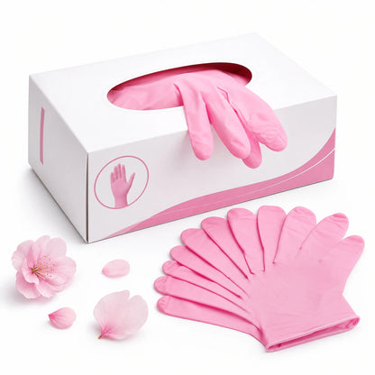 Simple Pink Nitrile Gloves 100Pcs, Daily Protection Must-Have, for Cooking Cleaning, Hypoallergenic